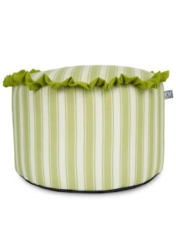 rucomfy Printed Striped Olive Green Frilled Pouffe