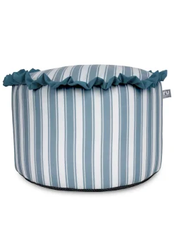 rucomfy Printed Striped Seafoam Blue Frilled Pouffe