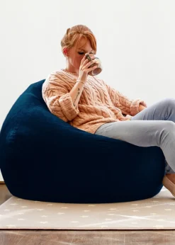 rucomfy Velvet Slouchbag Peacock Blue Beanbag