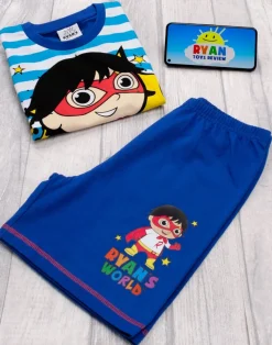 Ryan's World White Striped Kids Shortie Pyjamas (2-8 Years)