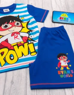 Ryan's World White Striped Kids Shortie Pyjamas (2-8 Years)