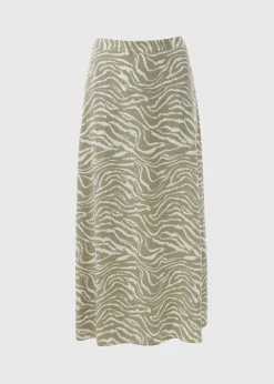 Sage Animal Print Flared Midi Skirt