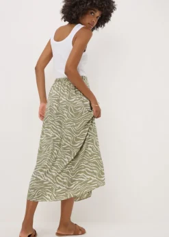 Sage Animal Print Flared Midi Skirt