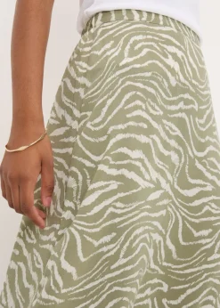 Sage Animal Print Flared Midi Skirt