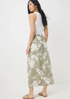 Sage Green Floral Flared Hem Midaxi Skirt