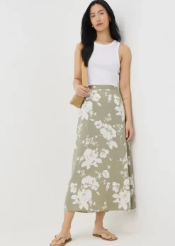 Sage Green Floral Flared Hem Midaxi Skirt