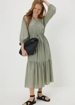 Sage Green Raglan Shirt Midi Dress