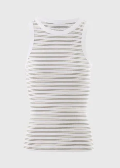 Sage Green Stripe High Neck Vest Top