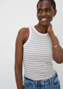 Sage Green Stripe High Neck Vest Top