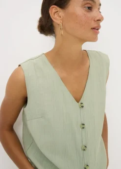 Sage Green Textured Button Front Waistcoat