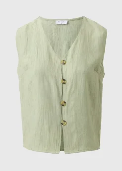 Sage Green Textured Button Front Waistcoat