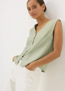 Sage Green Textured Button Front Waistcoat