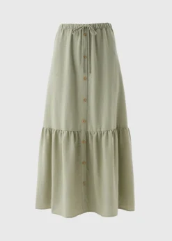 Sage Green Tiered Button Front Midaxi Skirt