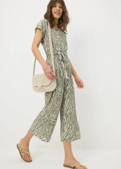 Sage Green Zebra Print Plisse Jumpsuit