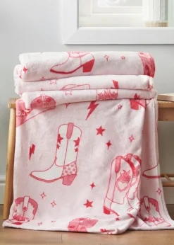 Sassy B Cowgirl Boots Cosy Fleece 200x240cm Oversized Blanket Throw