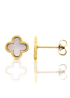 Say It With Gold & Faux Pearl Clover Earrings