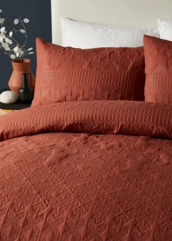 Serene Avery Stripe Terracotta Finish Duvet Cover Set