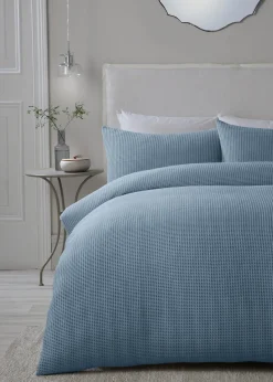 Serene Lindly Waffle Blue Duvet Cover Set
