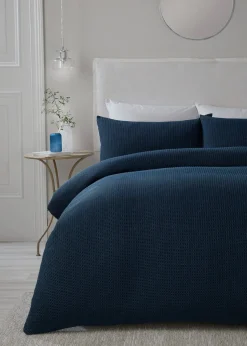 Serene Lindly Waffle Navy Duvet Cover Set