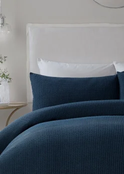 Serene Lindly Waffle Navy Duvet Cover Set