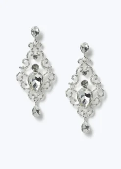 Silver Rhinestone Swirl Earrings