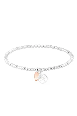 Simply Silver Sterling Silver 925 Polished Mini Tree of Love & Heart Stretch Bracelet