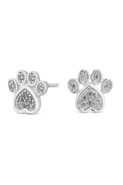 Simply Silver Sterling Silver 925 Cubic Zirconia Paw Print Stud Earrings