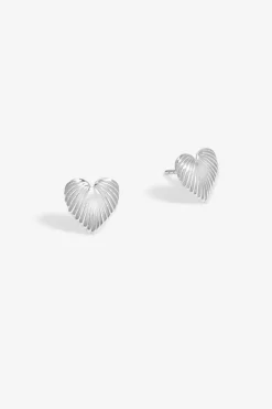 Simply Silver Sterling Silver 925 Polished Ridge Heart Stud Earrings