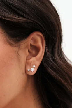 Simply Silver Sterling Silver 925 Cubic Zirconia Mini Star Climber Earrings