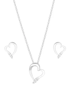Simply Silver Sterling Silver 925 Cubic Zirconia Heart Set - Gift Boxed
