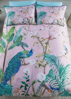 Soiree Peacock Jungle Sateen Pink Duvet Cover Set