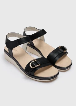 Soleflex Black Buckle Sole Wedge Sandals