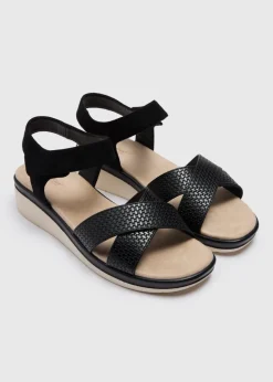 Soleflex Black Textured Wedge Sandals