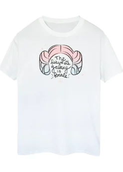Star Wars Princess Leia Future Of Galaxy Women White Printed Boyfriend Fit T-Shirt