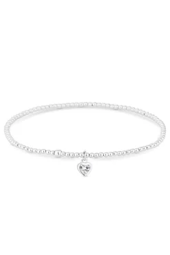 Sterling Silver 925 Silver Cubic Zirconia Heart Stretch Bracelet
