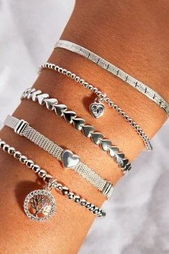 Sterling Silver 925 Silver Cubic Zirconia Heart Stretch Bracelet