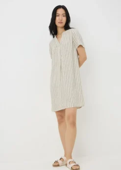 Stone Stripe Linen Blend Shift Dress