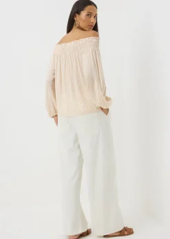 Stone Stripe Shirred Bardot Top