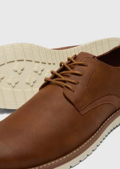 Tan Faux Leather Derby Shoe