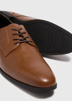 Tan Faux Leather Derby Shoes