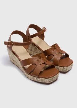 Tan Wide Fit Espadrille Wedge Sandals