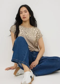 Taupe Animal Foil Print T-Shirt