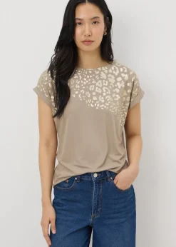 Taupe Animal Foil Print T-Shirt