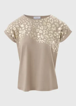 Taupe Animal Foil Print T-Shirt