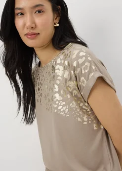 Taupe Animal Foil Print T-Shirt