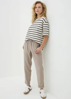 Taupe Linen Blend Tapered Trousers
