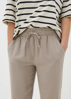 Taupe Linen Blend Tapered Trousers