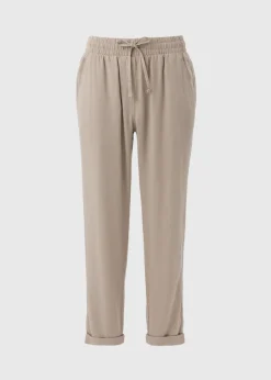 Taupe Linen Blend Tapered Trousers