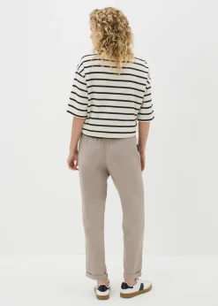 Taupe Linen Blend Tapered Trousers