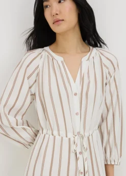 Taupe Stripe Raglan Midi Shirt Dress